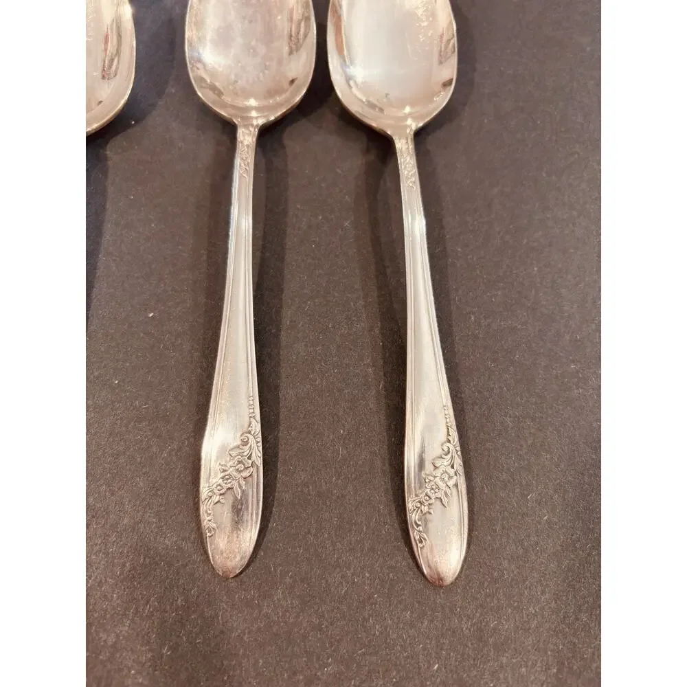 Vintage Set of 3 Tudor Plate Oneida Community Serving Spoons Queen Bess II, 8.5”